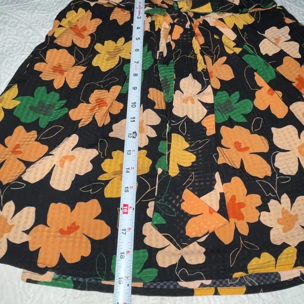 Who What Wear Black Orange Peach Gold Yellow Floral‎ Elastic Waist Skirt Size XS - Image 9