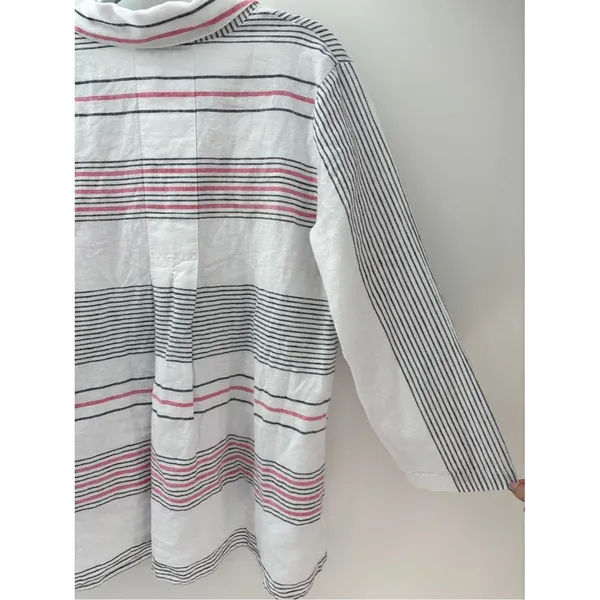 Habitat Button Down Shirt Linen Cotton Striped Tunic Top Womens Small Lagenlook - Image 8