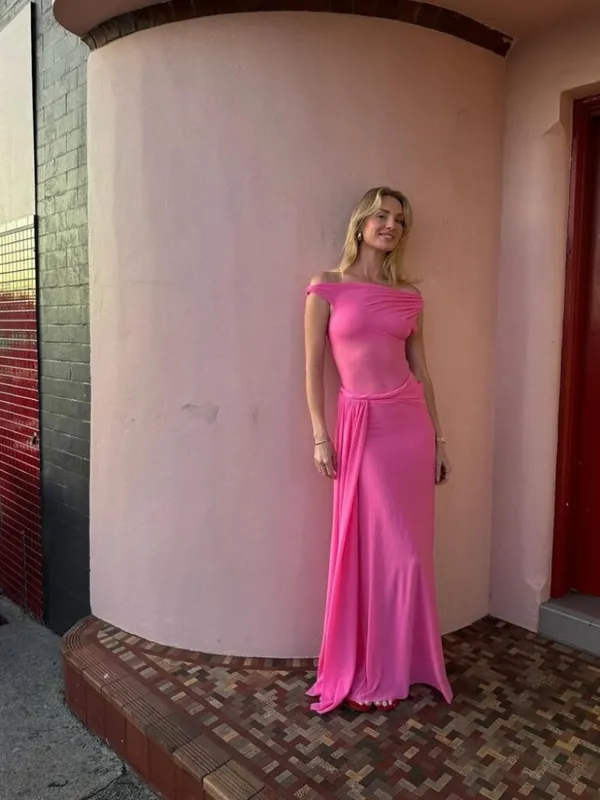 MISHA The Sisal Mesh Maxi Dress in Orchard Pink Size Medium - Image 3