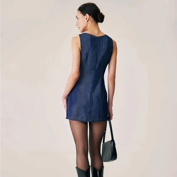 RIHAOS Blue Sleeveless Pocket Mini Dress 47 - Image 2