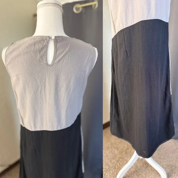 For Cynthia Linen Blend Colorblock Midi Dress Small Lagenlook Minimalist - Image 5