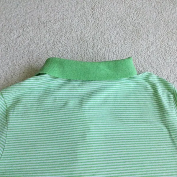 Y2K Polo Shirt Stretch Green Striped - Sz Medium - Image 7