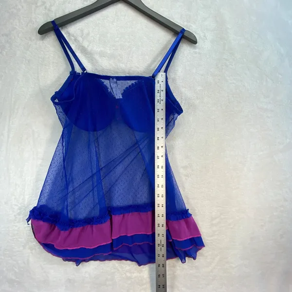 Just Sexy Lingerie Babydoll Sheer Lace Ruffle Trim Blue Pink Y2k slip dress‎ L - Image 5