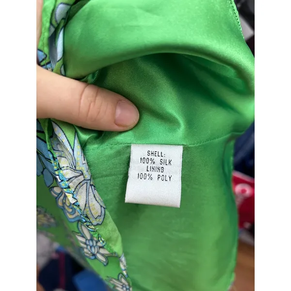 Lilly Pulitzer Green Floral 100% Silk Halter Dress Size 8 Tropical V-Neck Lined - Image 6