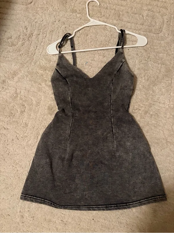 AKIRA Charcoal Gray Fitted Mini Dress with pockets - Image 2