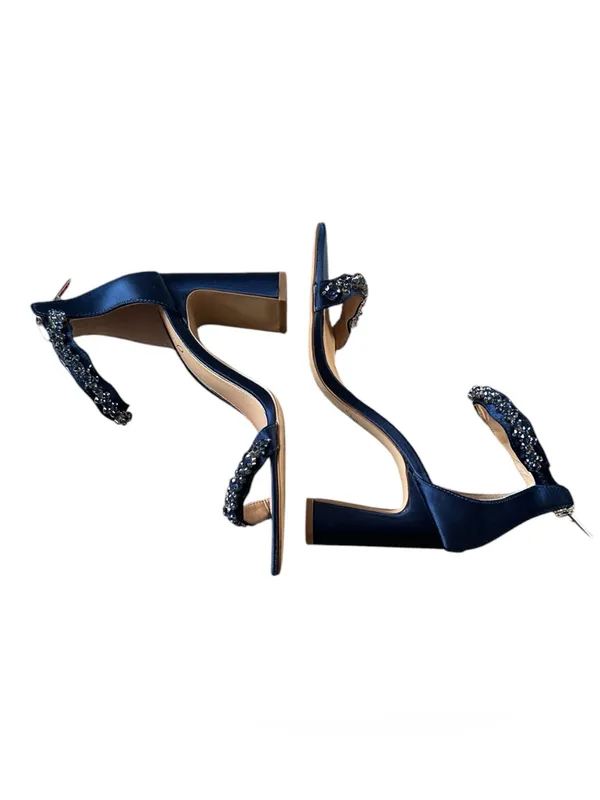 Jewel BADGLEY MISCHKA Embellished Navy Ankle-Strap Block Heel Sandal 7.5 - Image 3