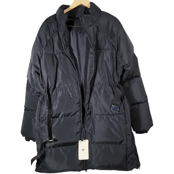 Fabletics Black Puffer Coat Midi Belted Stand Collar Full Zip Women's Winter XXL - Image 5