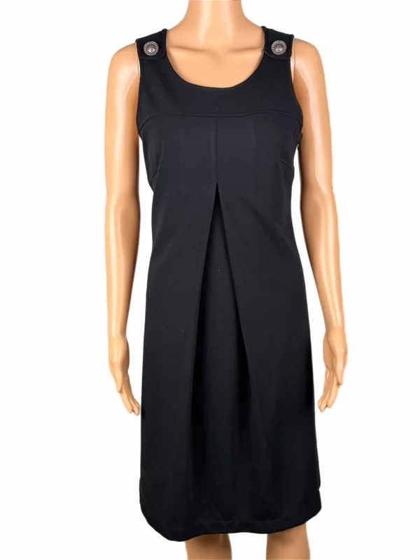 LAL Live A Little Sleeveless Black A-Line Pleated Dress w/Shoulder Buttons Small - Image 2