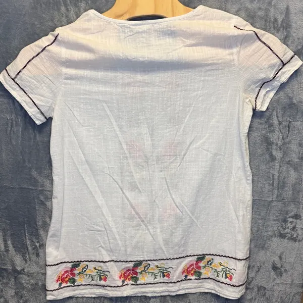 2170 | Orange Creek Boho Embroidered Cotton Floral Peasant Top White Womens L - Image 2