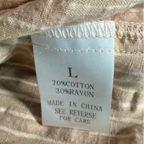 Wishlist Tan White Striped V-Neck Balloon Sleeve Babydoll Blouse Large - Image 7