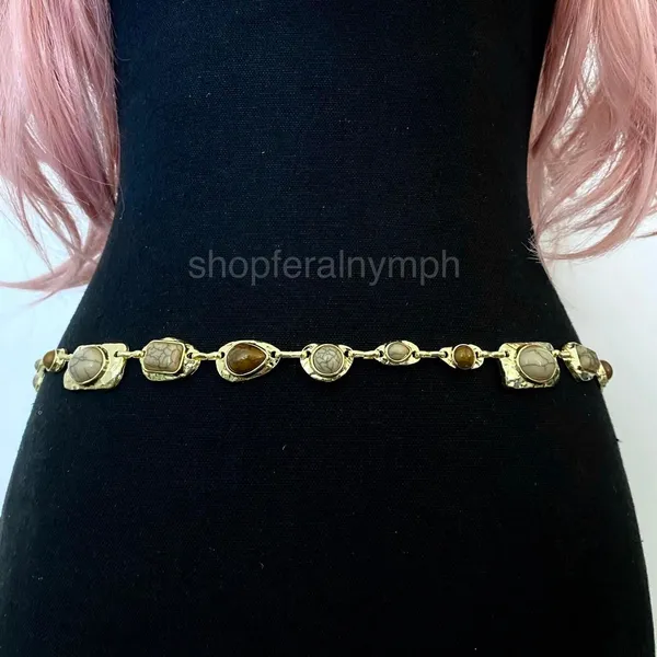 Gold Y2K Earthy Marbled Stone Boho Waist Chain Belt, Fits 29-45 Inches, X7GA1402 - Image 3