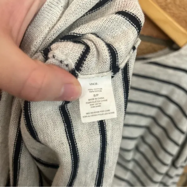 Vince Round Neck Long Sleeve Knit White & Black Striped Cotton Top Size Small - Image 4