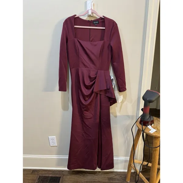 Xscape Women's Red Square-Neck Draped Long-Sleeve Gown Dress Size 10 - Image 4