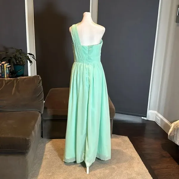 Women’s Green Chiffon One Shoulder Bridesmaid Dress Zip Up Back Size 6 - Image 4