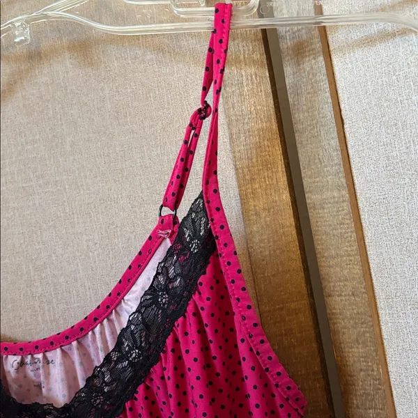 FINAL MARKDOWN Pink and Black Polka Dot Lace Cami small - Image 3
