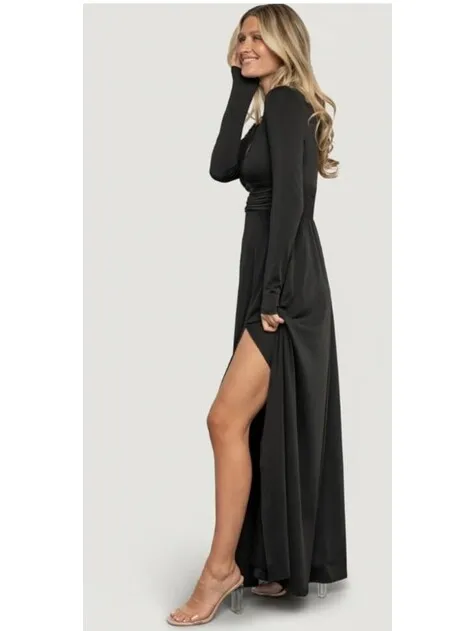 Baltic Born Ariana Black Maxi Dress Long Sleeve Slouch Smocked Waist NWT Size L - Image 5