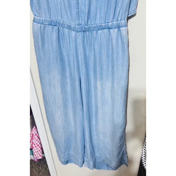 Anthropologie Cloth‎ & Stone Blue Chambray wide Leg Jumpsuit sz M open back - Image 3