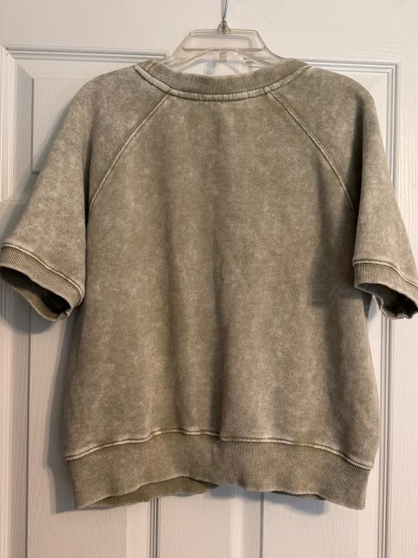 Olive & Oak Sage Olive Green Mineral Wash Crew Neck Short Sleeve Sweatshirt XS - Image 2