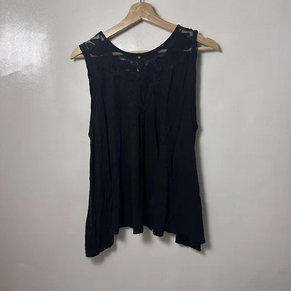Free People Top Womens Small Black Meant to Be Lace LinenTank Flowy Boho - Image 3