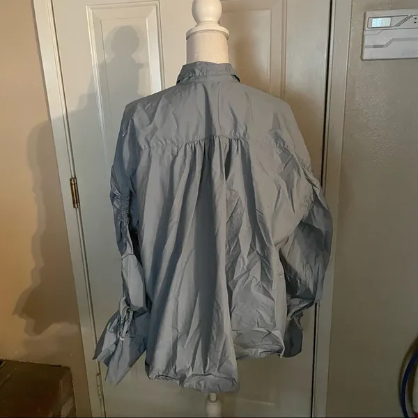 Free People Light Blue Ruched Sleeve Button Down Blouse - Image 6