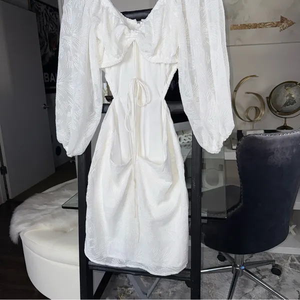 SABO Anita White Textured Long Sleeve Open Back Mini Dress Womens Large - Image 10