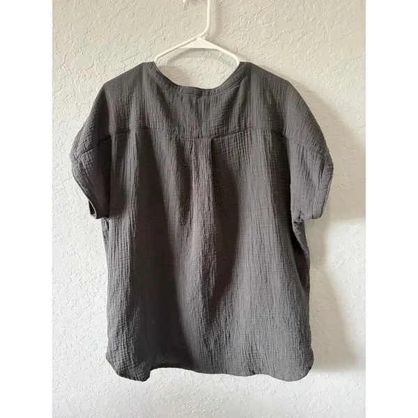 Faherty Women's Dark Gray Gauze Top Organic Cotton Sz XL Boho Lagenlook - Image 7