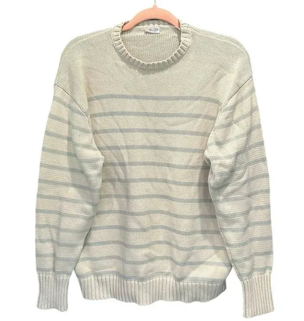 Brandi Melville Crew Neck Cotton Cream Blue Striped Cable Knit Sweater Preppy - Image 2