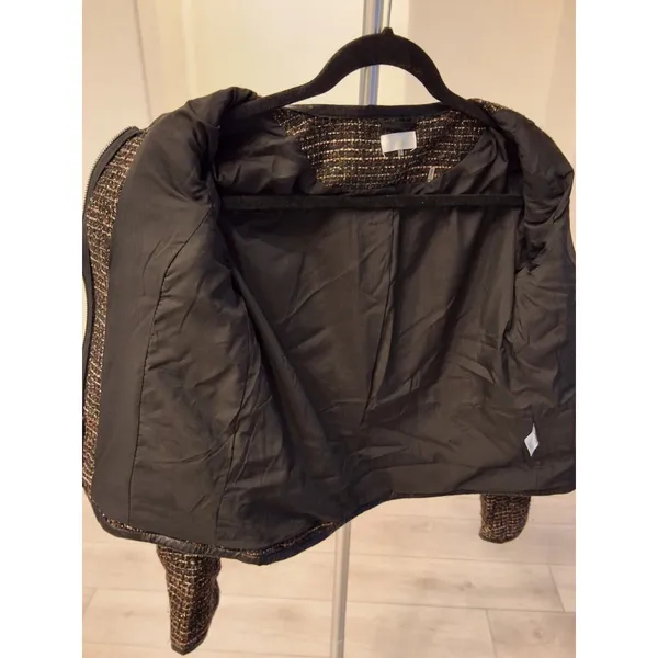Ecru Size S Womens Zip Up Tweed Jacket with Leather Trim NWT Vintage Look - Image 6