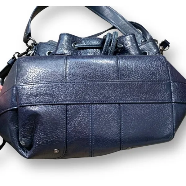 Coach Mickey Navy Blue Pebbled Leather Drawstring Bucket Bag Crossbody Classic - Image 6