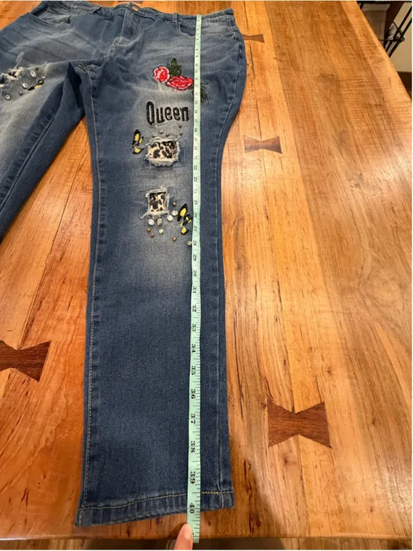 K Jordan 2pc Denim Set Plus Sz 3X Jacket 24W Jeans Leopard Rose Distressed Queen - Image 15