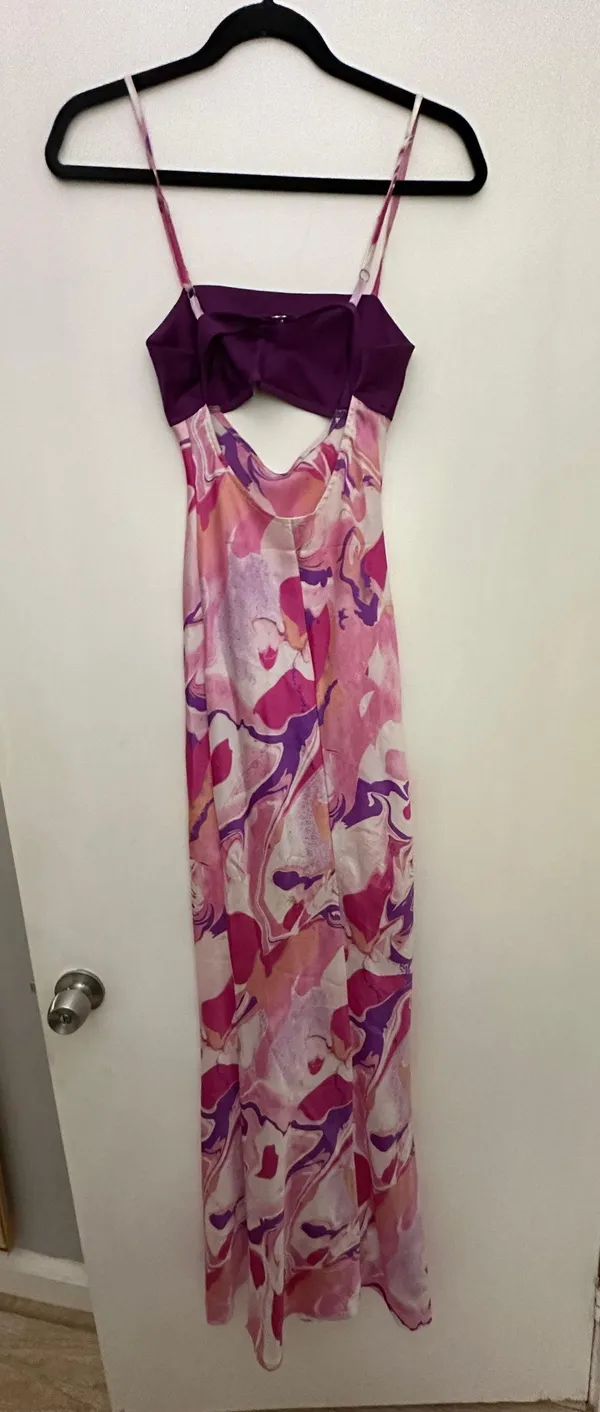 Abstract Print Cut Out Dress Purple Size XS - Image 7