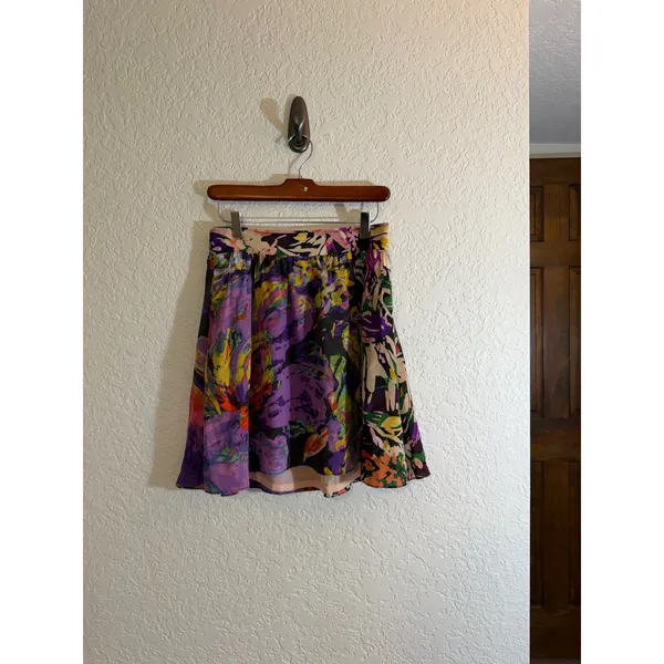 Maeve‎ Mini Skirt Multicolor S Womens Floral Silk Smocked Waist Casual - Image 4