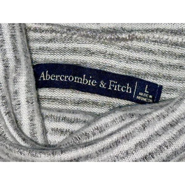 Abercrombie & Fitch Gray White Striped Long Sleeve Turtleneck Sweater Top Size L - Image 3