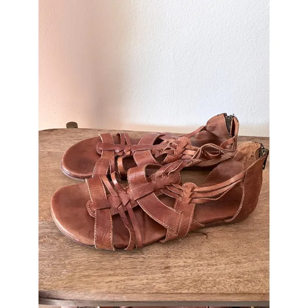 Bed Stu Brown Leather Caged Gladiator Flat Sandals‎ Size 8 - Image 2