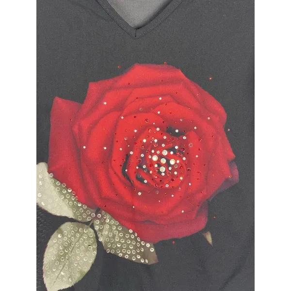 Express Y2K 90s Black Dark Floral Red Rose Mesh Sheer Top 3/4 Sleeve Whimsigoth - Image 3