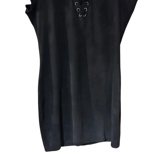 Ashley Stewart Mini Dress Black Faux Suede Corset Front SZ 18/20 Gothic Grunge - Image 4