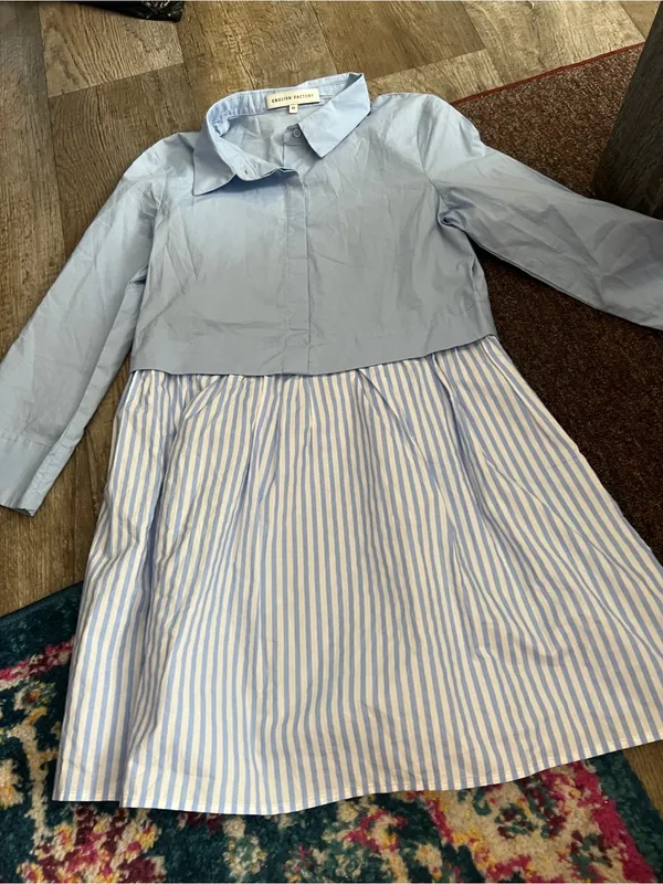 English Factory Stripe mixed media Contrast Shirt Mini Dress Size XS - Image 10