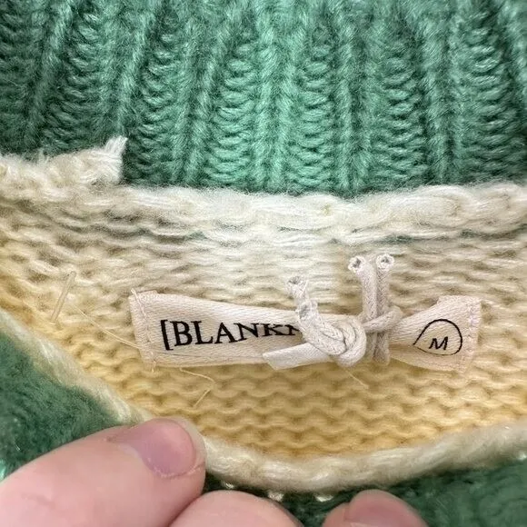 BLANKNYC Women's Size Medium Cream Green‎ Colorblock Cable Knit Sweater NWOT - Image 7