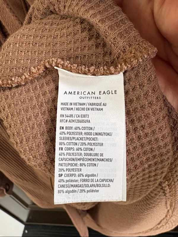 EUC American Eagle Waffle Button Front Hoodie Shacket Brown Generous XS - Image 6