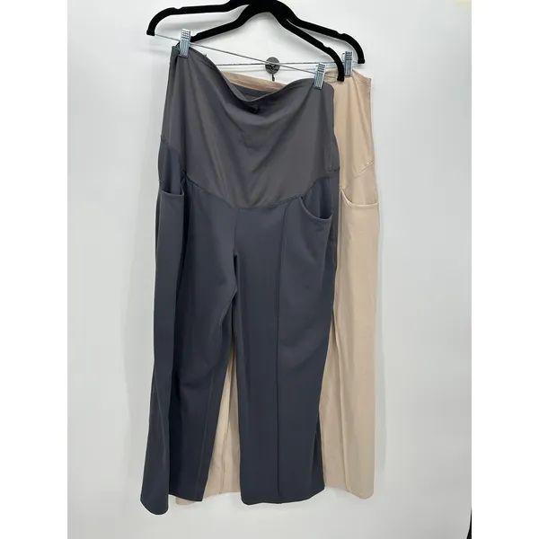 G4free 2 Pack Maternity Wide Leg Yoga Pants Gray Beige Size 2XL - Image 2