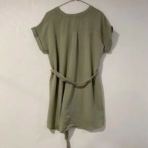 Blu Pepper Olive Green Tie Waist Blouse Size L Boho Short Sleeve Top - Image 2