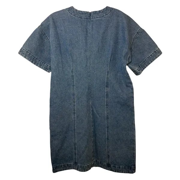 VICI Denim Heart Embroidered Mini Dress Blue Short‎ Sleeve Sz XS Valentine Art - Image 6