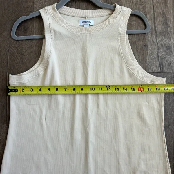 Nordstrom Stretch Pima Cotton Rib Knit Sleeveless Midi Dress Burnt Beige L - Image 10