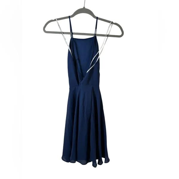 Lulus Navy Blue Strappy Mini Dress XS Fit Flare Wedding Guest Cocktail - Image 6