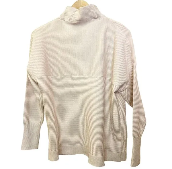 WHITE HOUSE BLACK MARKET Cream Mock Neck Ribbed Sweater Long Sleeves Large NEW - Image 5