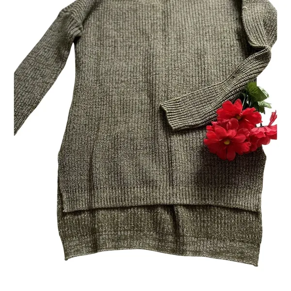 Women's Olive Green Knit Sweater Dress M Cotton Blend Long Sleeve High Low Hem - Image 3