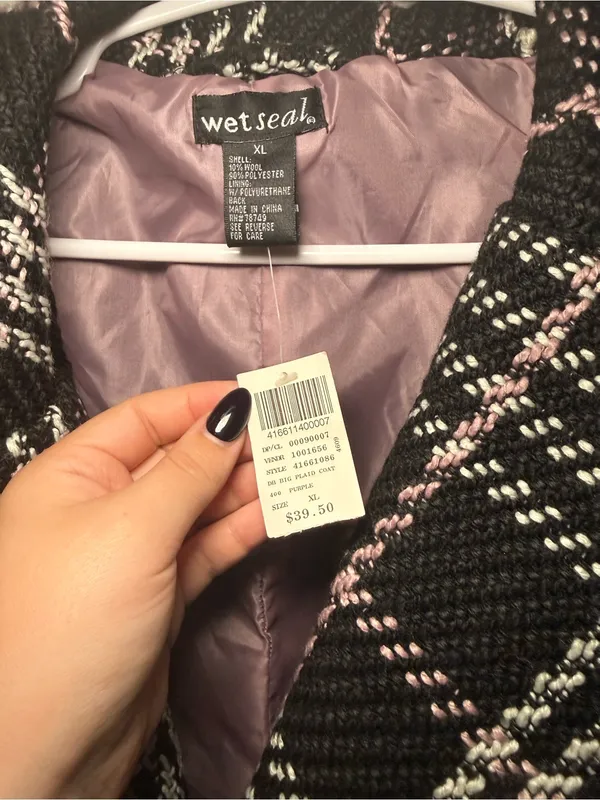 NWT Vintage Wet Seal Plaid Belted Coat Women XL Y2K Black Pink - Image 5