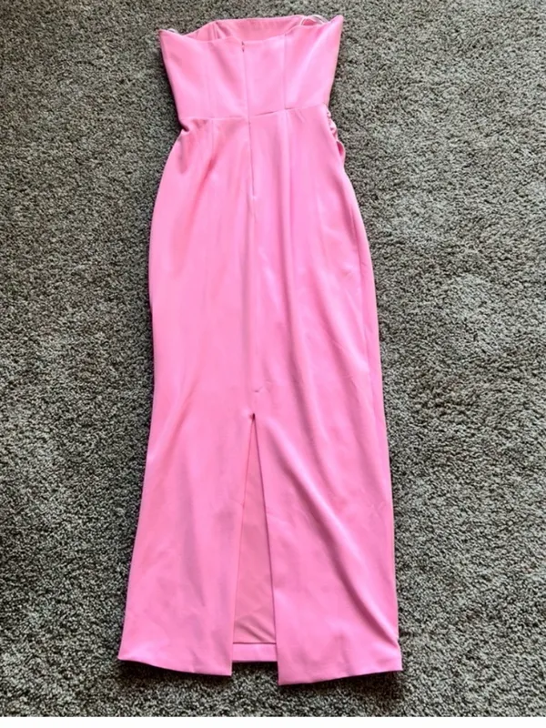 Strapless Pink Midi Dress - Image 4