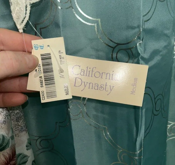 Vintage California Dynasty Long Kimono Robe Womens M Cream Floral - Image 6