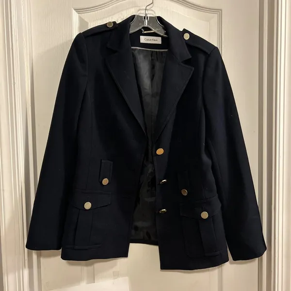 Calvin Klein‎ Womens Navy Military Style Blazer Jacket Gold Buttons - Image 7